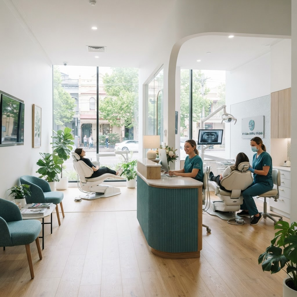 Modern dental clinic reception and treatment room at Chapel Gate Dental in St Kilda
