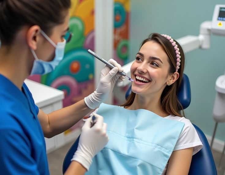 Dentist examining a smiling patient during a same-day emergency visit at Chapel Gate Dental in St Kilda